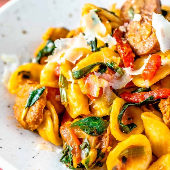 Chorizo Pasta With Spinach