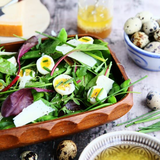 Mesclun, Snow Peas, and Quail Egg S