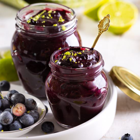 Blueberry, lime and chocolate jam