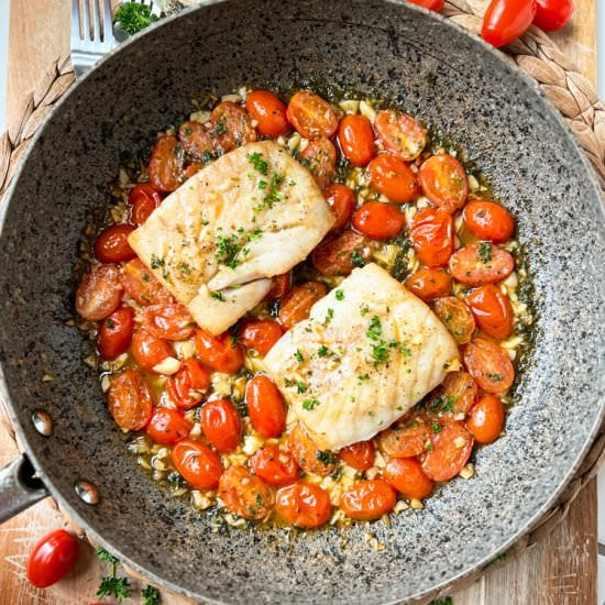 Pan Fried Cod with Garlic Tomatoes