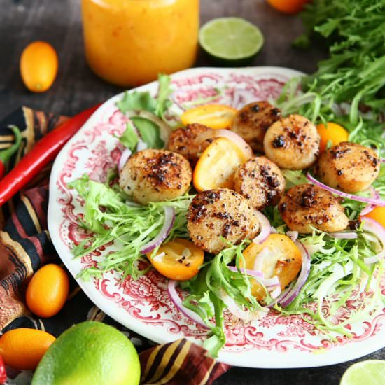 Scallop, Frisée, and Kumquat Salad