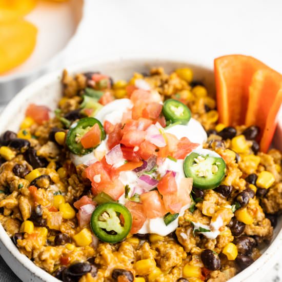 Cheesy Ground Turkey Taco Skillet