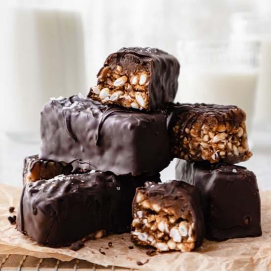 Chocolate Caramel Puffed Rice Bars
