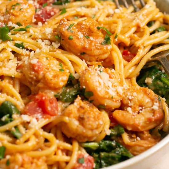 Lightened Creamy Cajun Shrimp Pasta