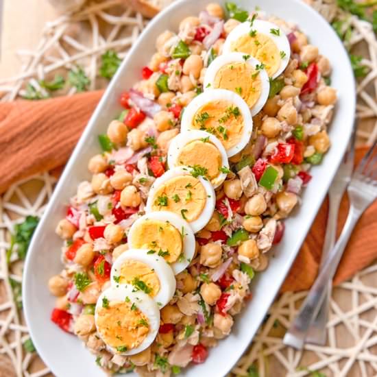 Chickpea Salad with Tuna & Eggs
