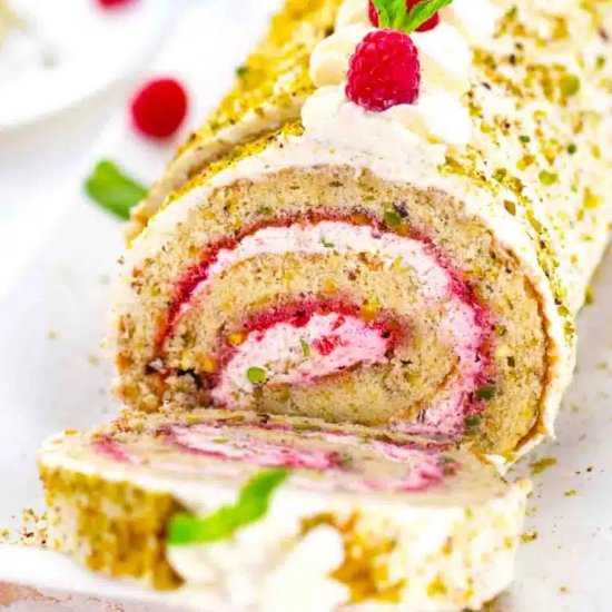 Pistachio Raspberry Swiss Roll