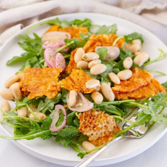 White Bean Arugula Salad with Frico