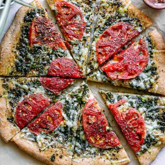 Vegan Pesto Pizza with Tomatoes