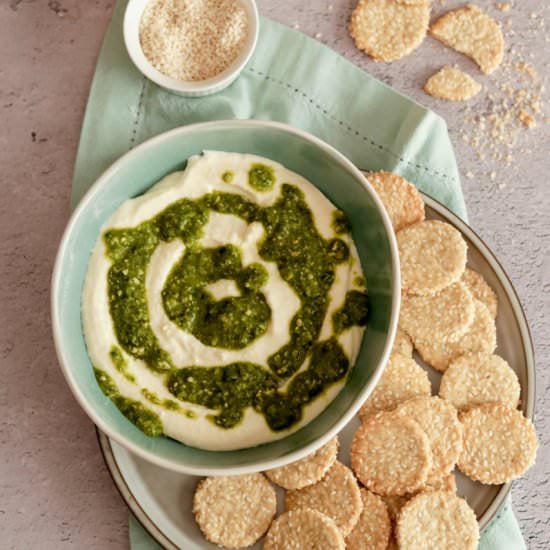 Whipped feta with sesame crackers