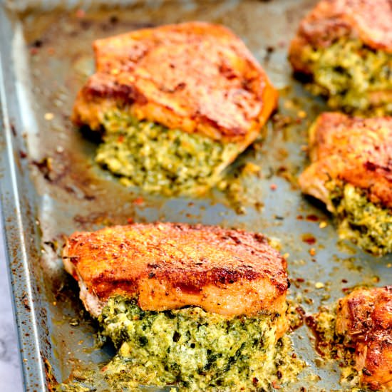 Spinach Stuffed Pork Chops