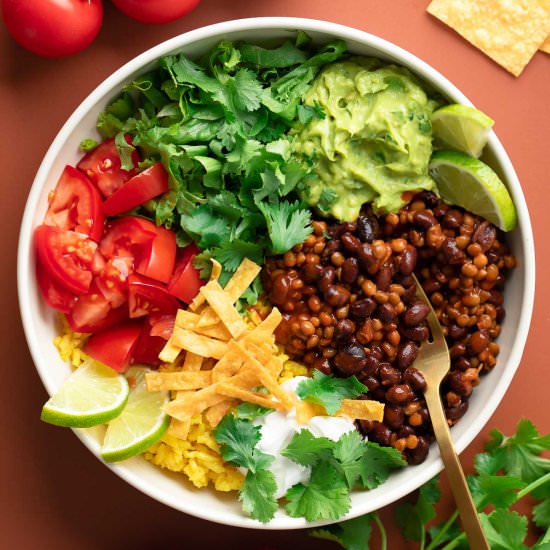 Black Bean Lentil Burrito Bowls
