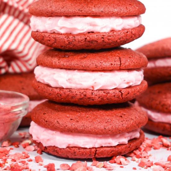 Strawberry Red Velvet Whoopie Pies