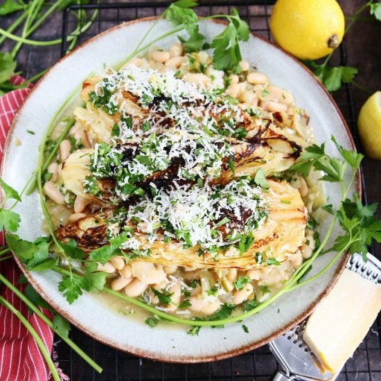 Charred Sweetheart Cabbage and eans