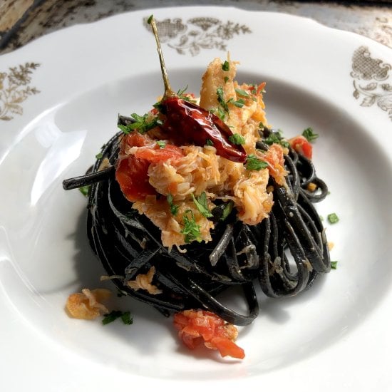 Easy Crab Linguine Nero di Seppia Feature image