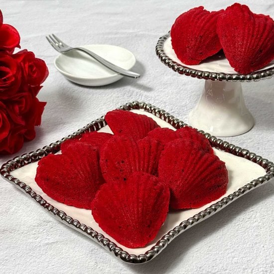 Heart-Shaped Red Velvet Madeleines Feature image