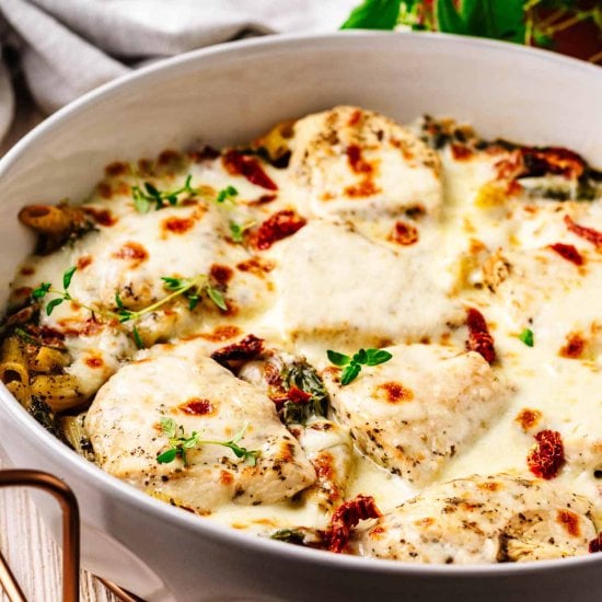 Tuscan Chicken Bake Feature image