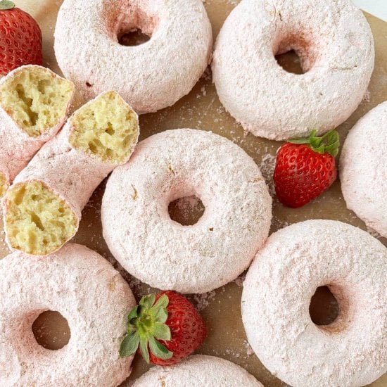 Strawberry Powdered Sugar Donuts