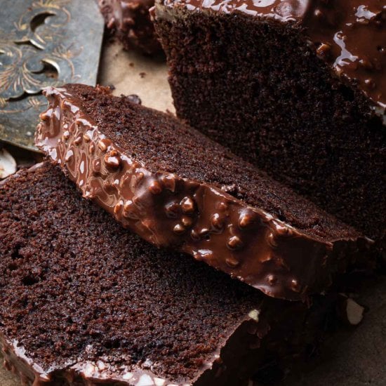 Chocolate Loaf Cake Rocher Glaze