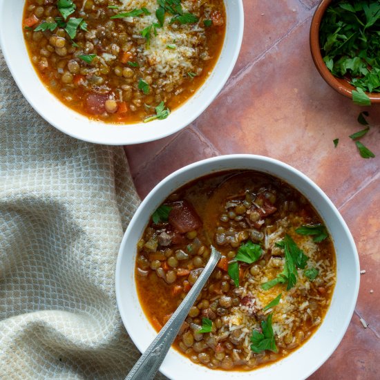 Tuscan Lentil Soup with Pancetta