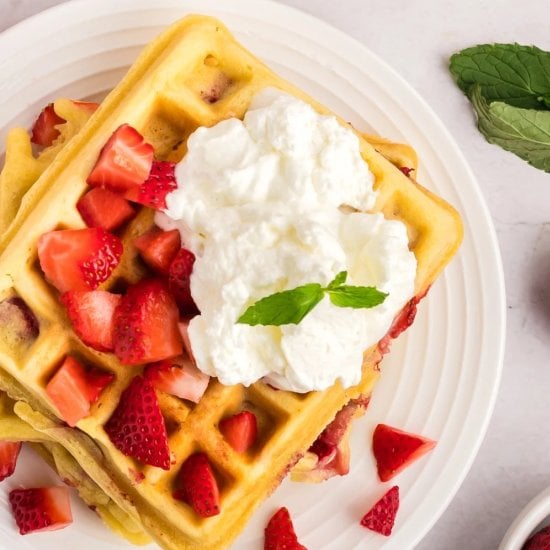 Homemade Waffles with Strawberries