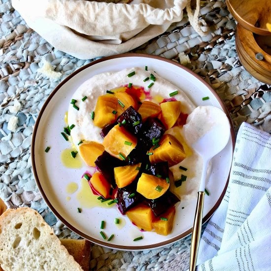 Roasted beets with a garlic yogurt