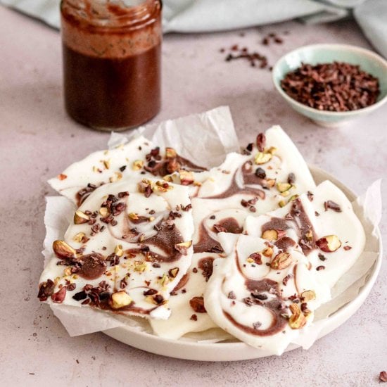 Choc nut frozen yoghurt bark
