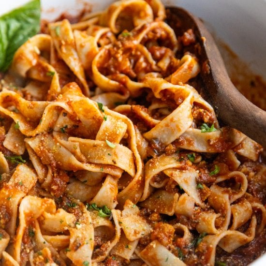 Vegan Bolognese with Tofu Sausage