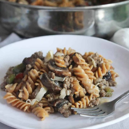 One Pot Philly Cheesesteak Pasta