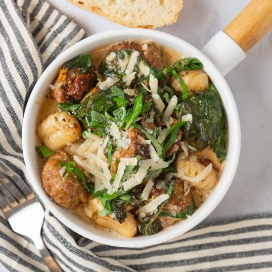 Tuscan Chicken Meatballs & Gnocchi