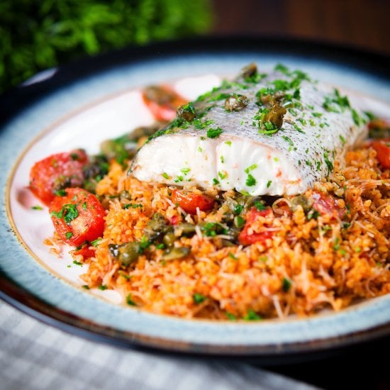 Roasted Hake with Tomatoes & Capers