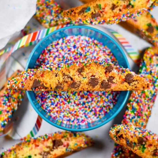 Rainbow Chocolate Chip Biscotti