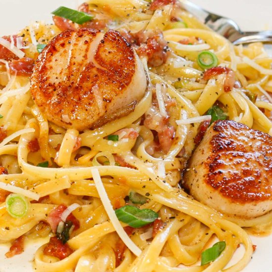 Carbonara with Pan Seared Scallops