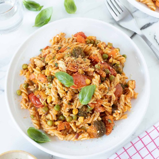 Vegan Pasta Primavera In Red Sauce