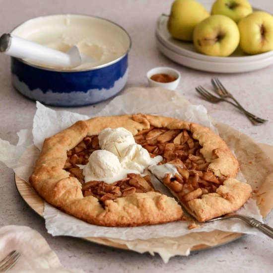 Apple galette with ice cream