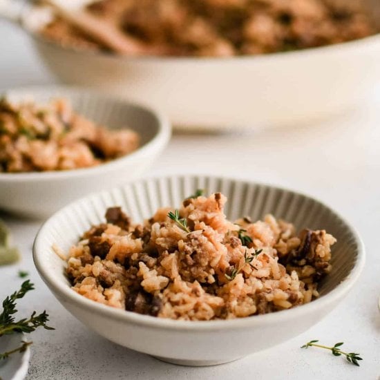 Beef and Mushroom Rice Skillet