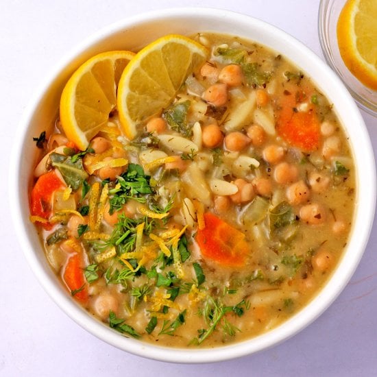 Lemon Orzo Chickpea Soup