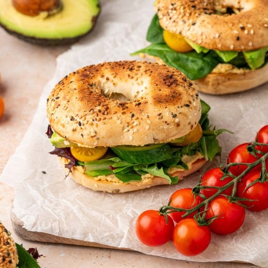 Hummus Veggie Bagel Sandwich