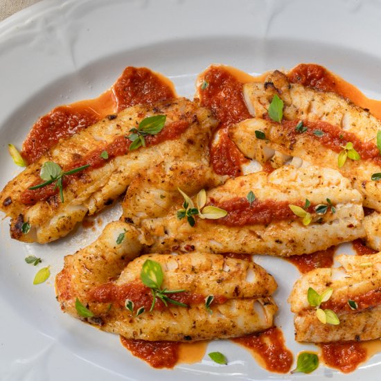 Grilled Redfish red pepper coulis