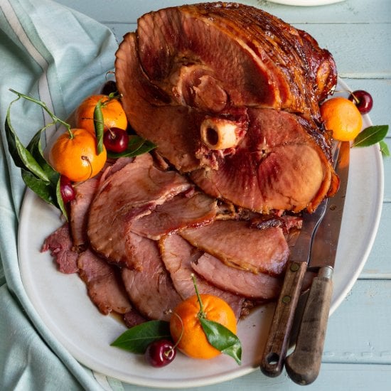 Bourbon and Brown Sugar Glazed Ham