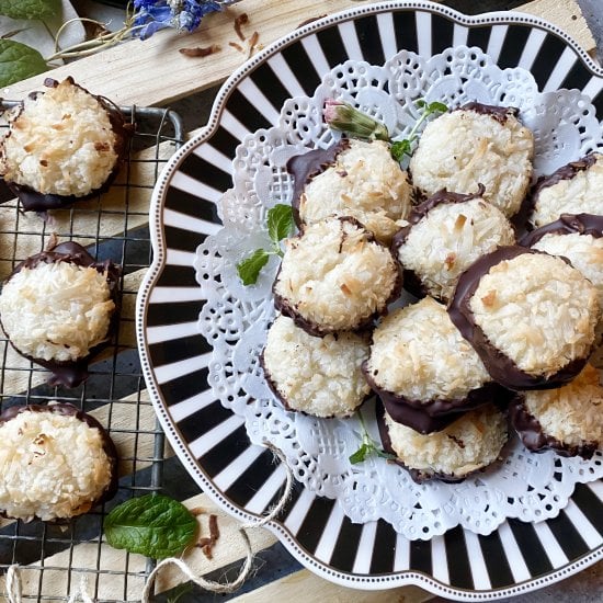 Elsa’s Chocolate Dipped Macaroons