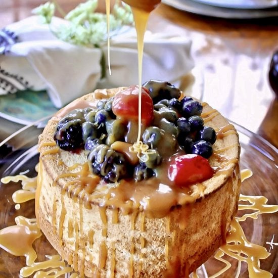 Berry Caramel Angel Food Cake