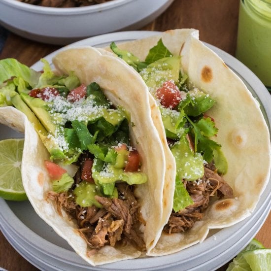Pulled Pork Tacos Avocado Crema