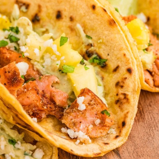 Salmon Tacos with Pineapple Slaw