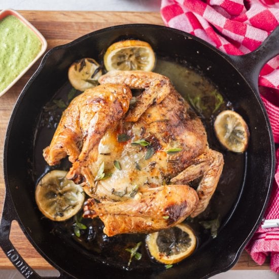 Lemon Garlic Spatchcock Chicken