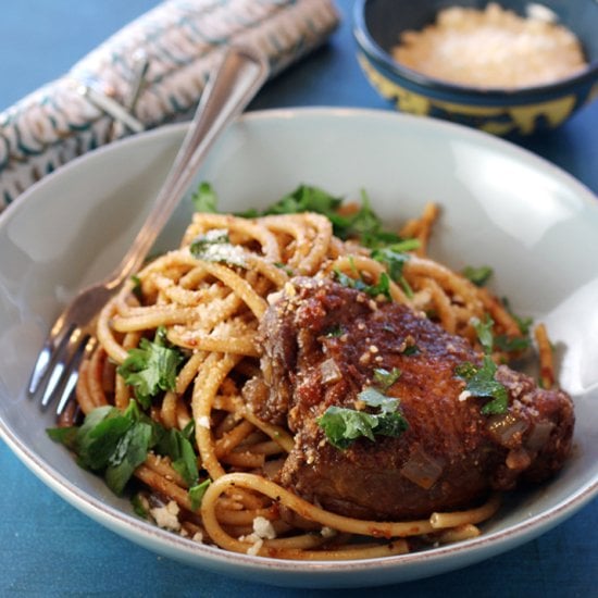 Greek Chicken Stew Over Pasta
