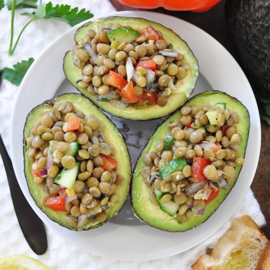 Stuffed Avocados with Lentil Salad