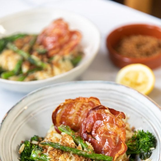 Lemon Orzo with Asparagus, Bimi & Crispy Pancetta