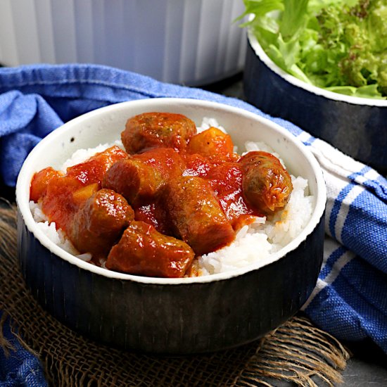 Peachy Sweet and Sour Sausages