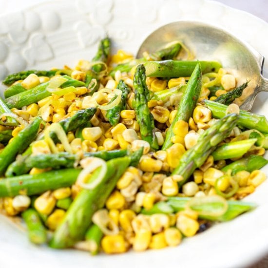 Sautéd Asparagus, Corn & Leeks