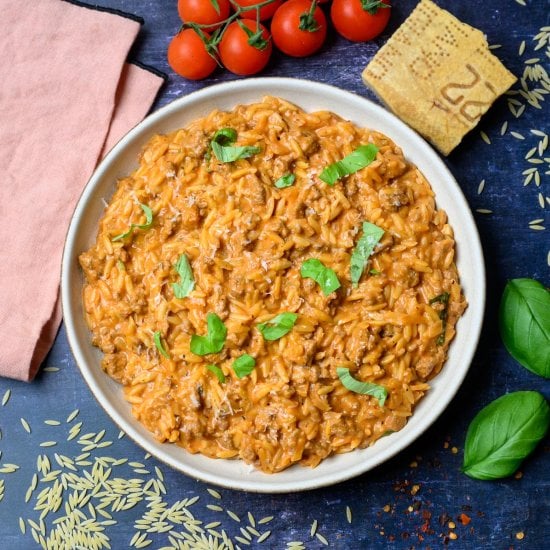 Creamy Ground Beef Orzo
